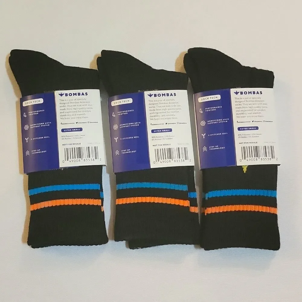 Bombas Crew Socks Performance Footbed Lot of 3 pairs Youth Size XS